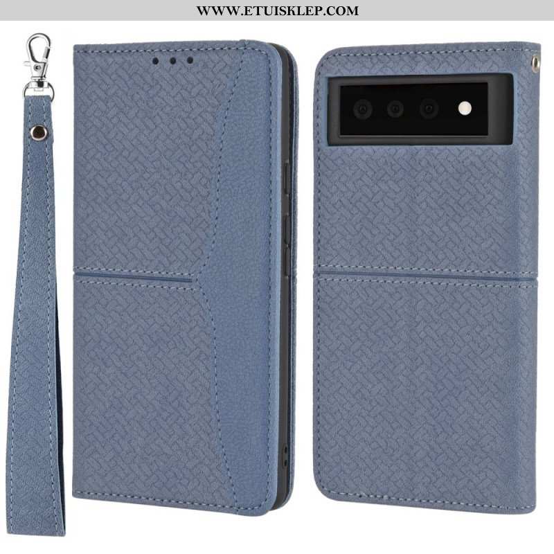 Etui Na Telefon Pokrowce do Google Pixel 6 z Łańcuch Styl Tkanej Skóry Z Paskami